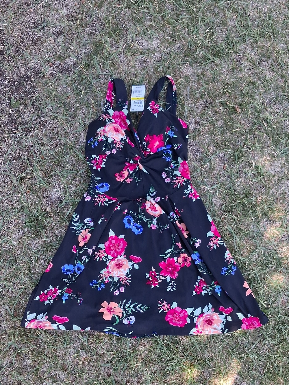Planet Gold Black Floral A-Line Twist-Front Skirt